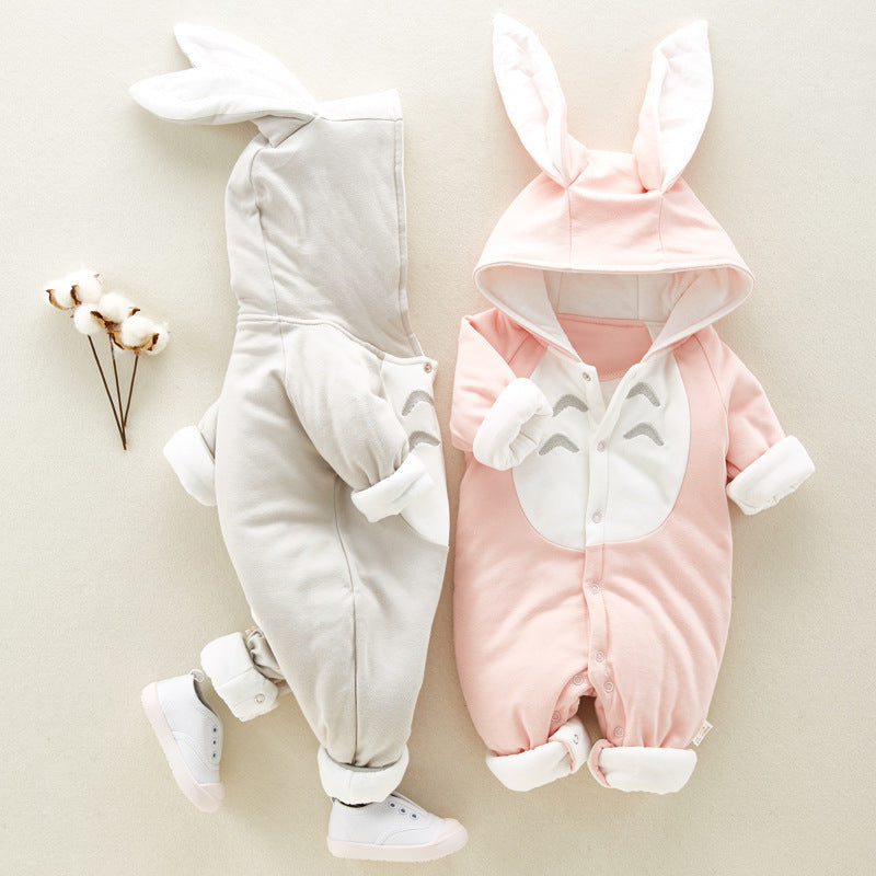Baby Hooded Cotton Romper – Thick Padded Onesie