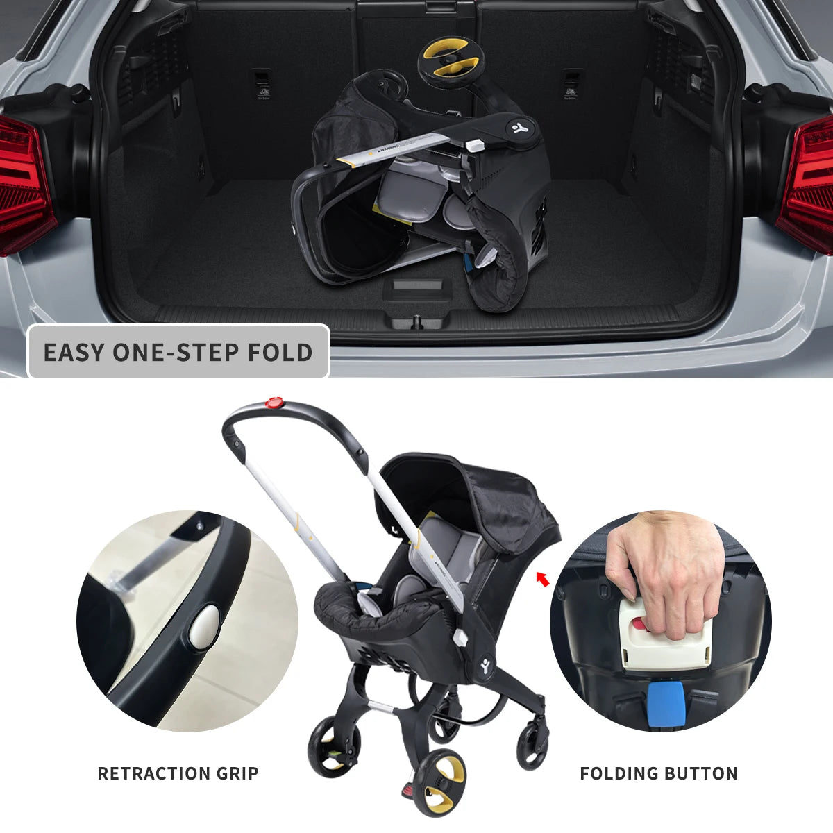 -Wheel Folding Baby Stroller with Adjustable Handle – Newborn Travel & Outdoor Use