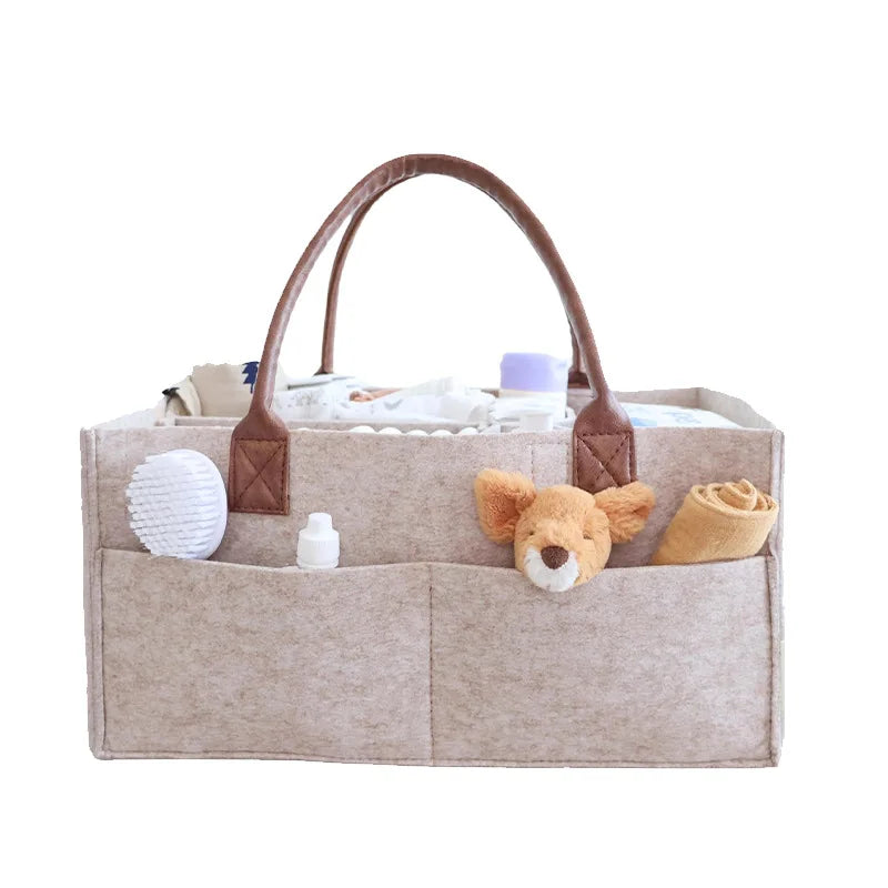 Baby Felt Diaper Caddy – Nursery Organizer Basket with Handle & Large Pocket