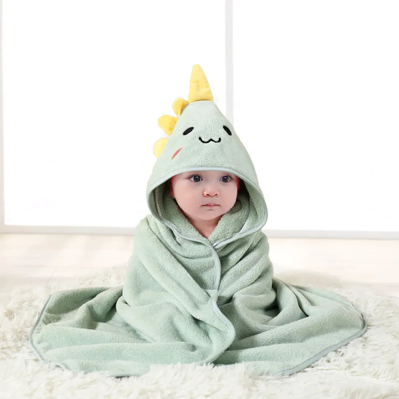 Animal Print Baby Bathrobe – Soft, Quick-Dry Hooded Coral Velvet Robe