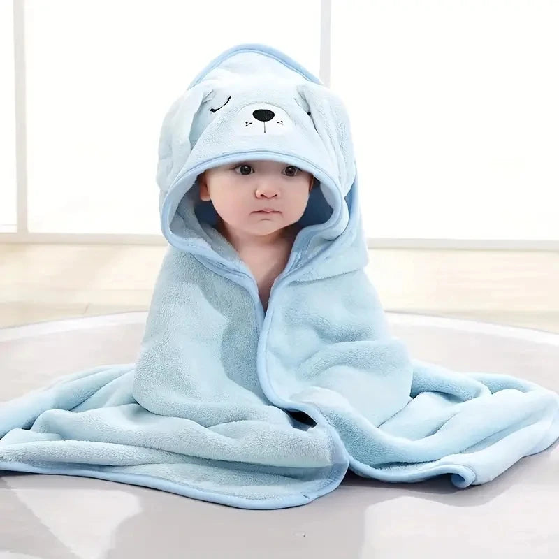 Animal Print Baby Bathrobe – Soft, Quick-Dry Hooded Coral Velvet Robe