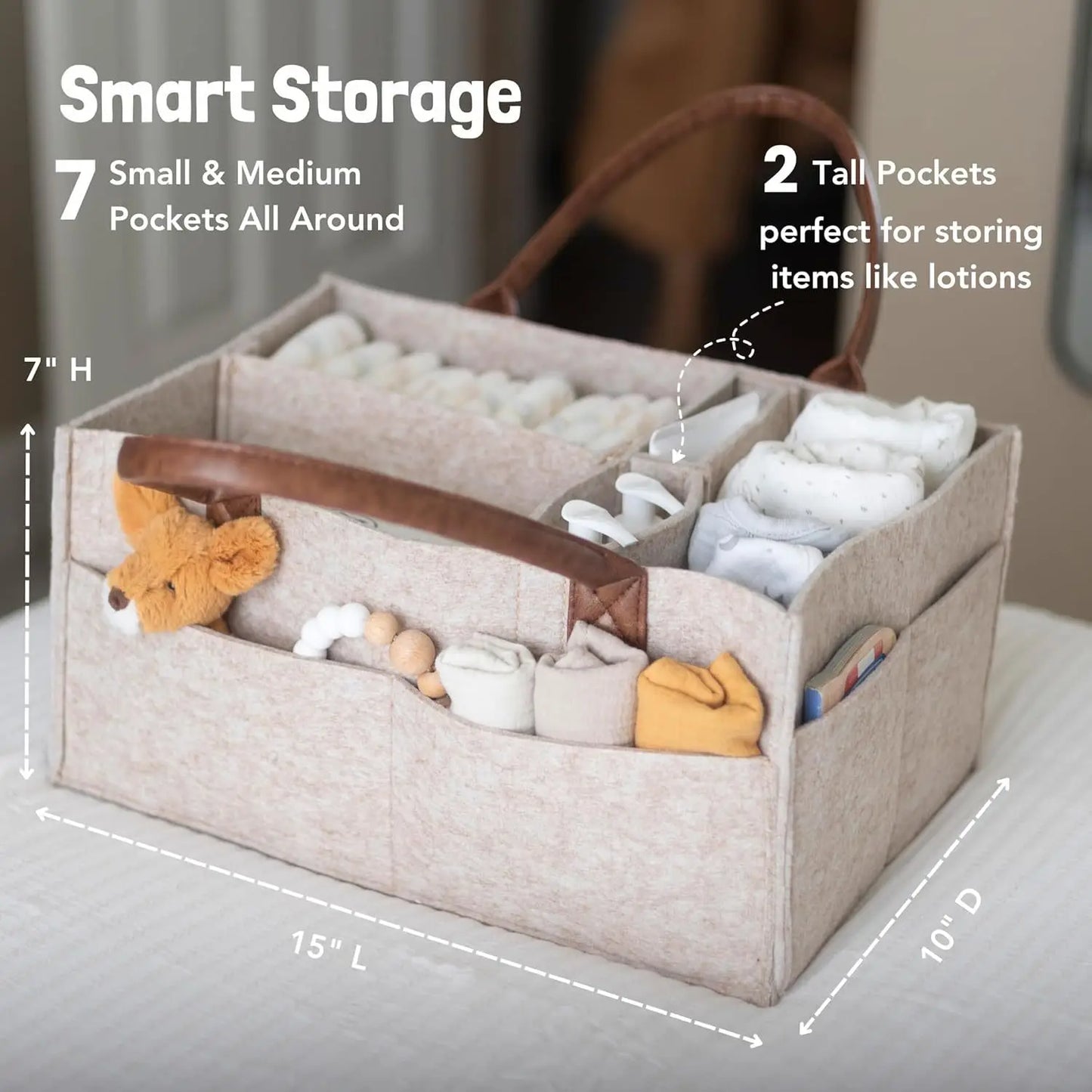 Baby Felt Diaper Caddy – Nursery Organizer Basket with Handle & Large Pocket