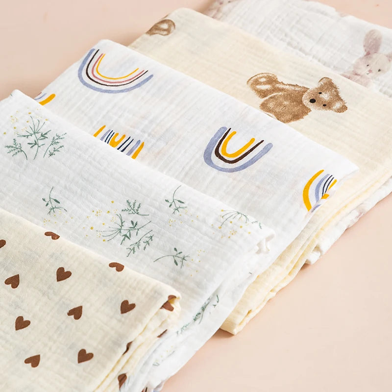 100x100cm Cotton Muslin Baby Swaddle Blanket – Newborn Bath Towel & Bedding