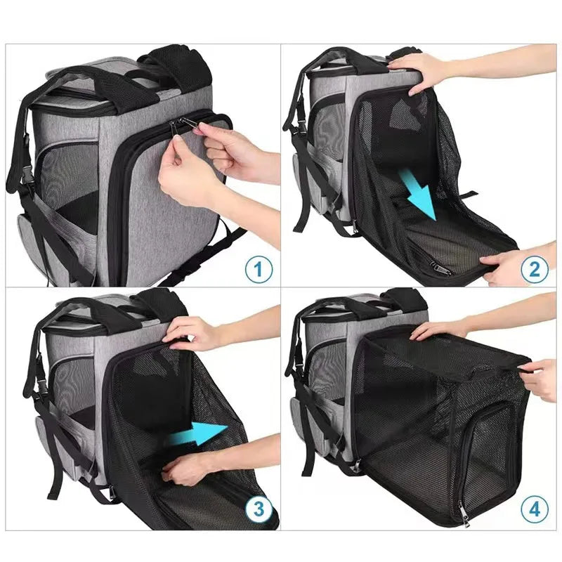 Expandable Pet Carrier Backpack – Breathable Travel Bag for Cats & Dogs