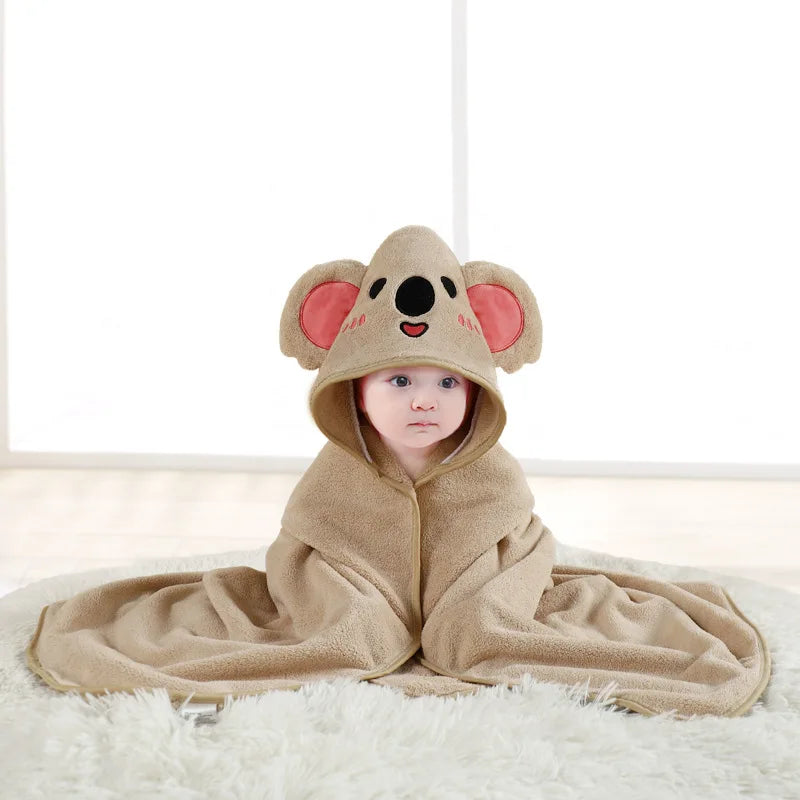 Animal Print Baby Bathrobe – Soft, Quick-Dry Hooded Coral Velvet Robe