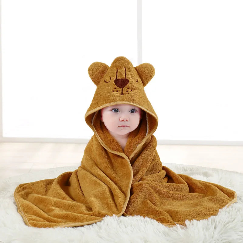 Animal Print Baby Bathrobe – Soft, Quick-Dry Hooded Coral Velvet Robe