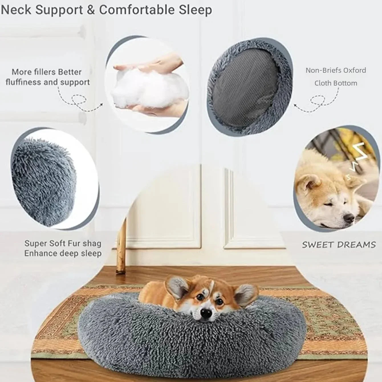 Round Plush Pet Bed – Super Soft Winter Dog & Cat Bed (40–90cm)
