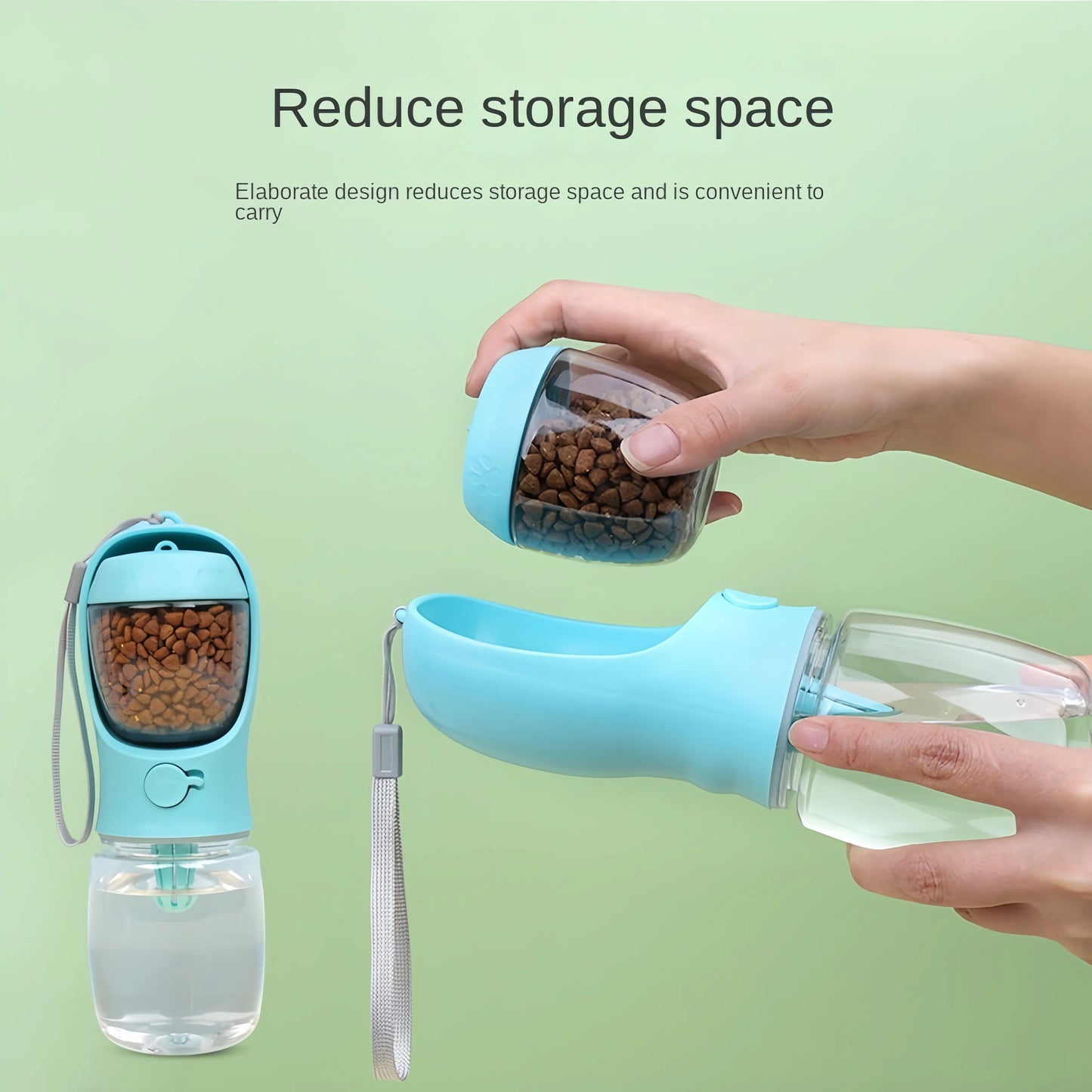 Portable Pet Water Bottle with Food Storage – Travel Feeder for Dogs & Cats