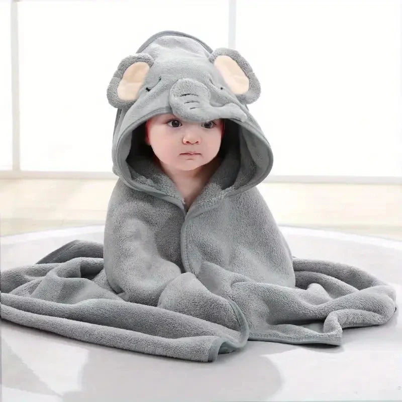 Animal Print Baby Bathrobe – Soft, Quick-Dry Hooded Coral Velvet Robe