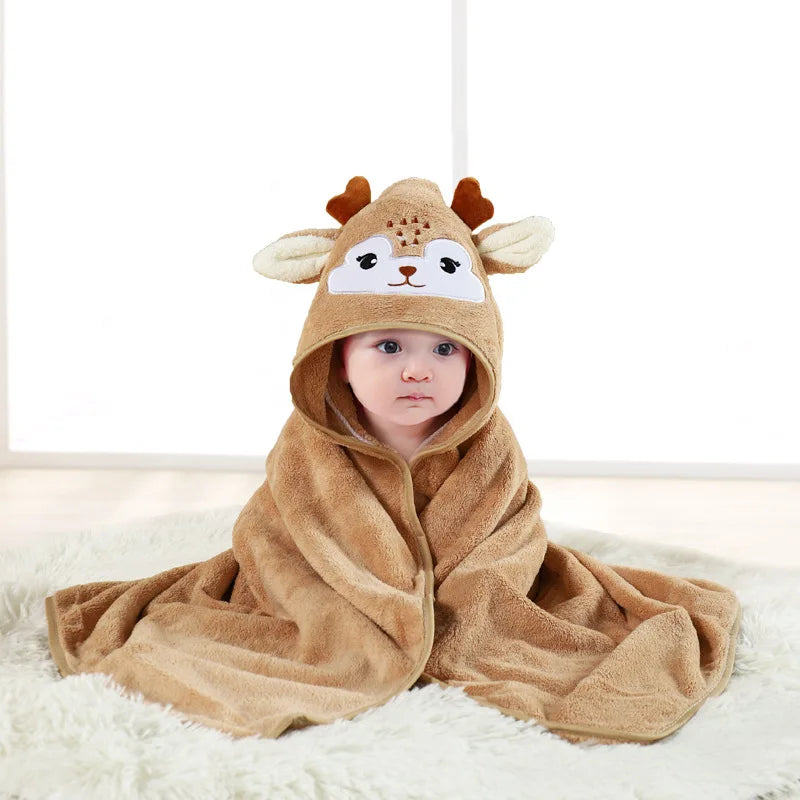 Animal Print Baby Bathrobe – Soft, Quick-Dry Hooded Coral Velvet Robe