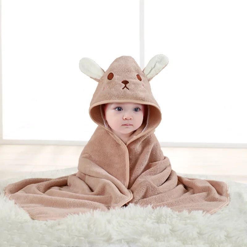 Animal Print Baby Bathrobe – Soft, Quick-Dry Hooded Coral Velvet Robe