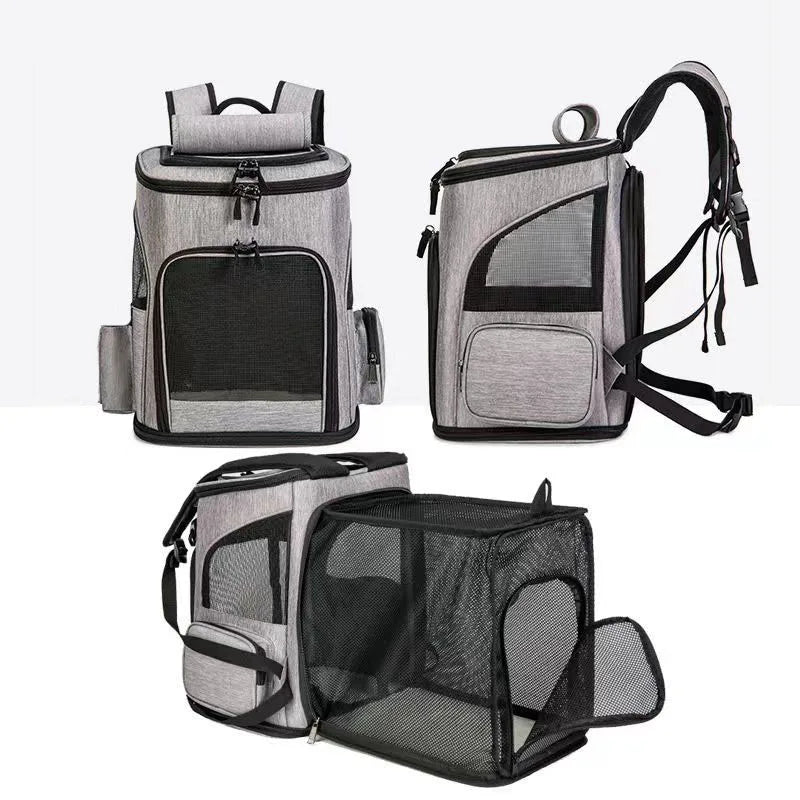 Expandable Pet Carrier Backpack – Breathable Travel Bag for Cats & Dogs