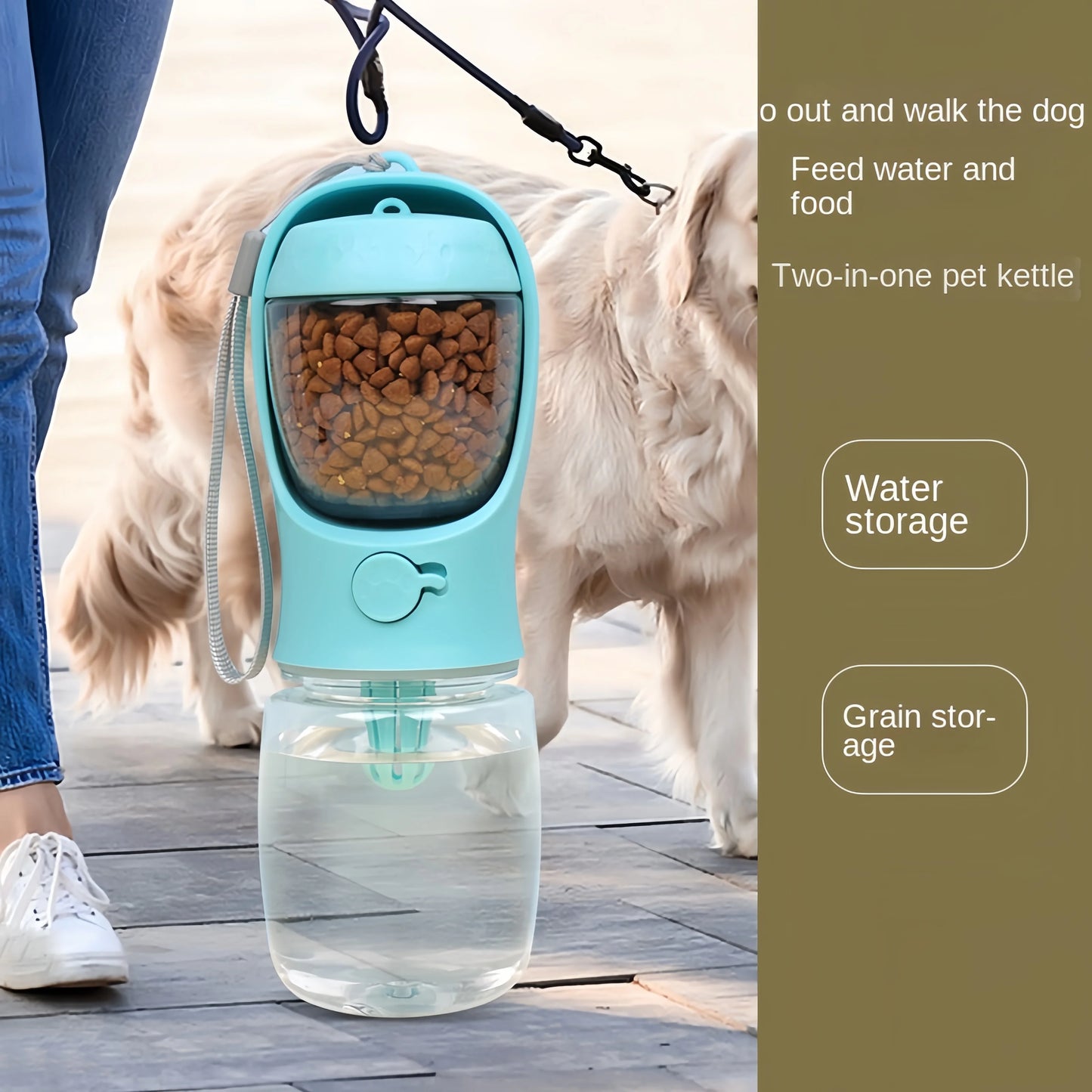 Portable Pet Water Bottle with Food Storage – Travel Feeder for Dogs & Cats