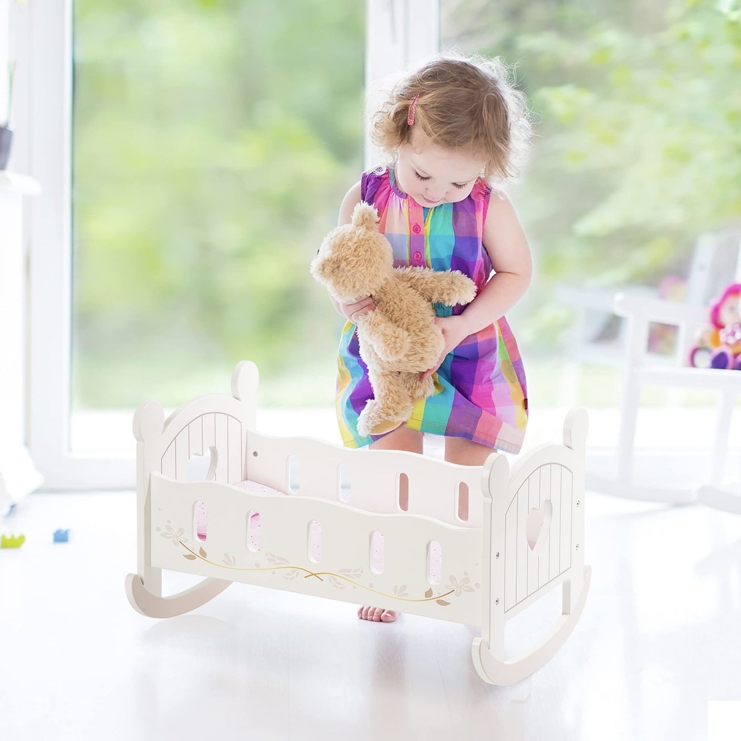 ROBOTIME Reversible Wooden Doll Crib for 18" Dolls