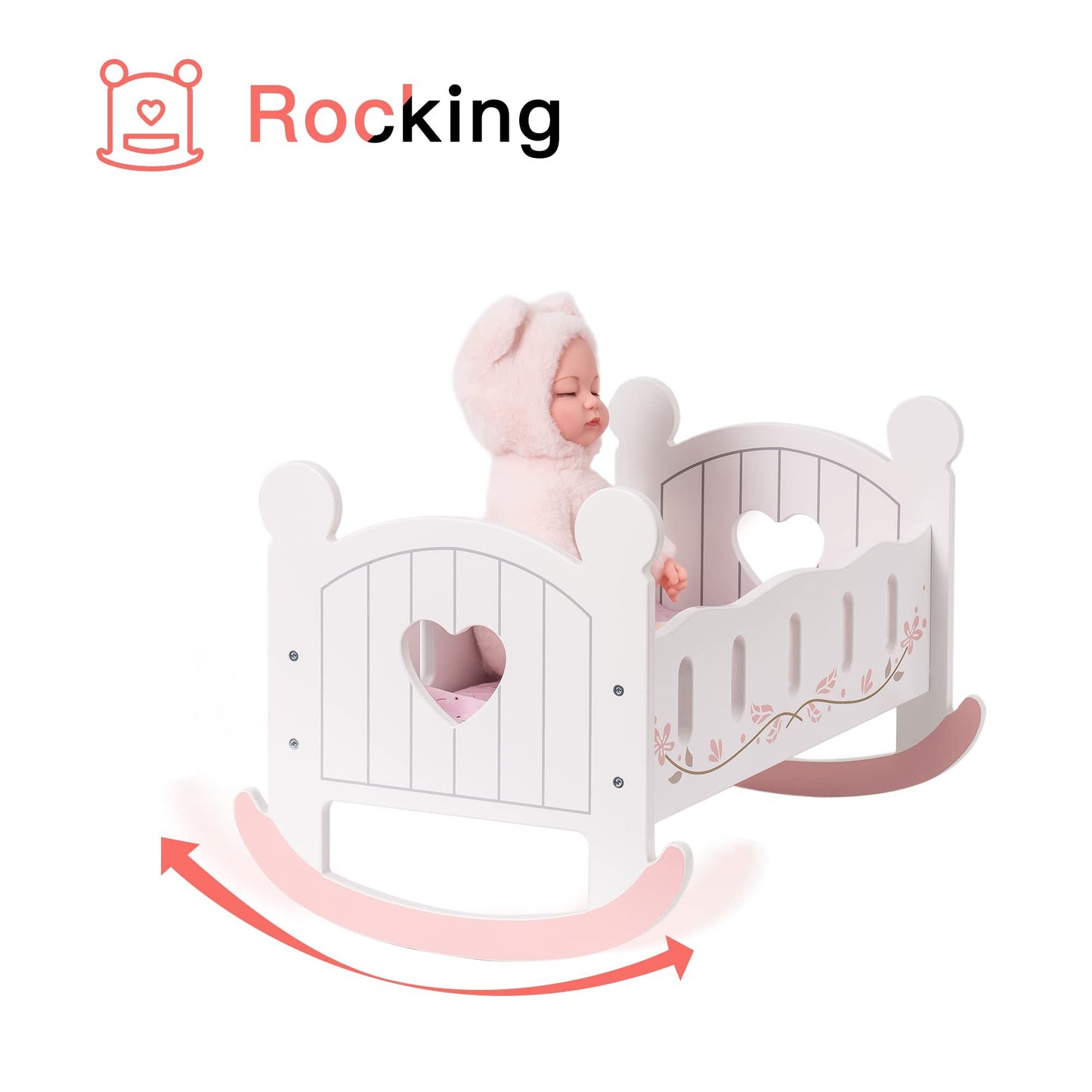 ROBOTIME Reversible Wooden Doll Crib for 18" Dolls