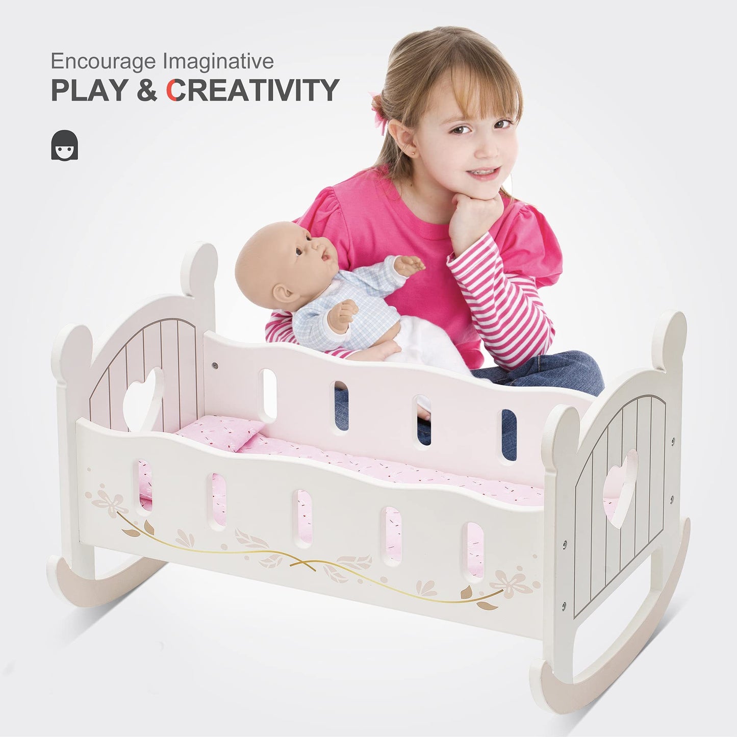 ROBOTIME Reversible Wooden Doll Crib for 18" Dolls