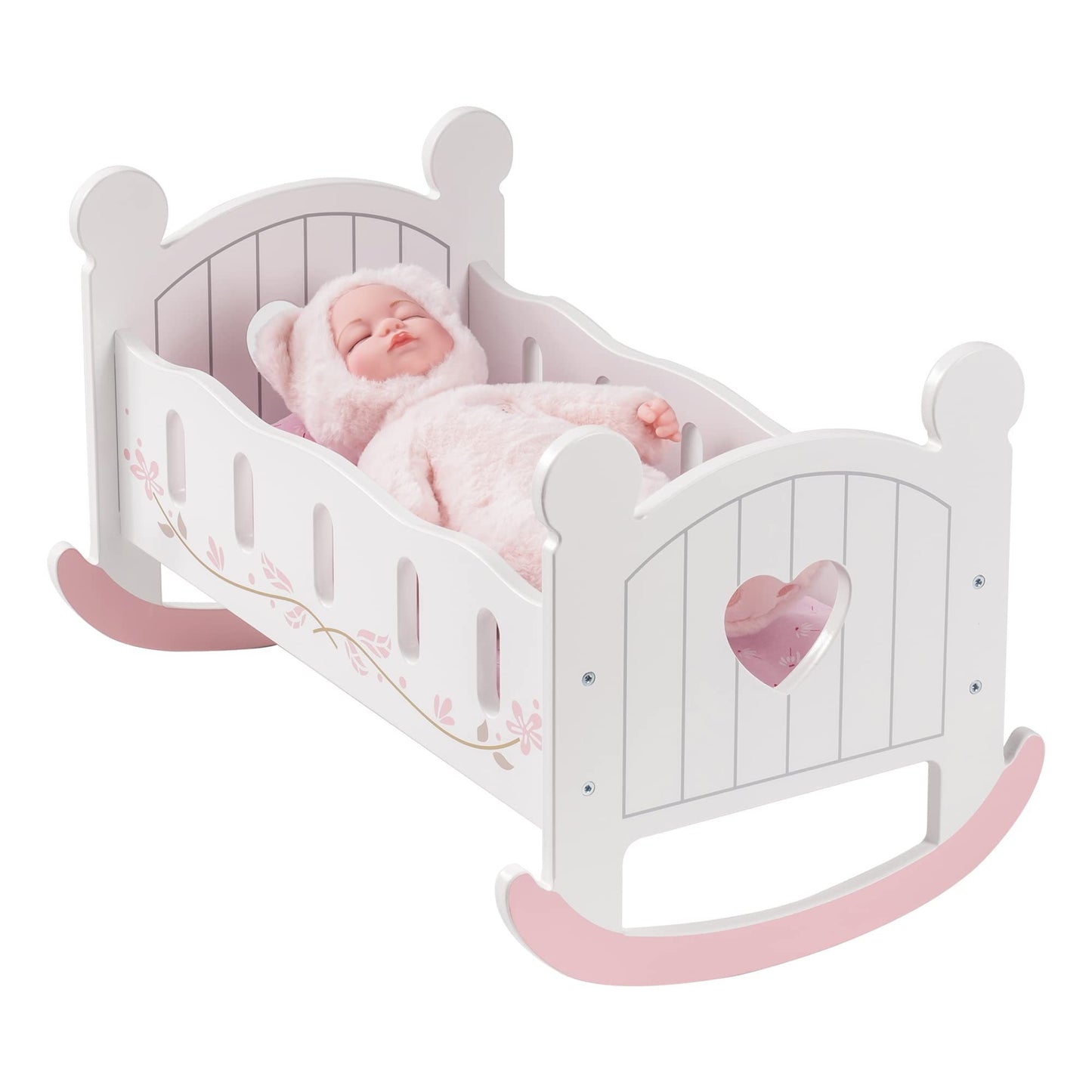 ROBOTIME Reversible Wooden Doll Crib for 18" Dolls