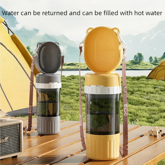 Portable Dog Water Bottle with Food Dispenser – Leak-Proof Travel Feeder Bowl