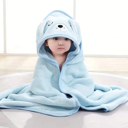 Animal Print Baby Bathrobe – Soft, Quick-Dry Hooded Coral Velvet Robe