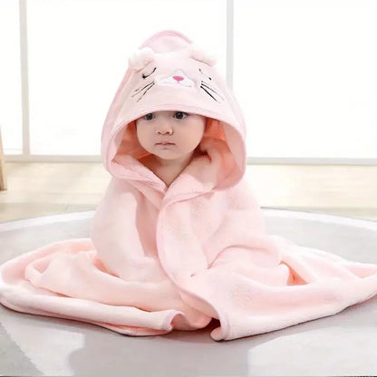 Animal Print Baby Bathrobe – Soft, Quick-Dry Hooded Coral Velvet Robe