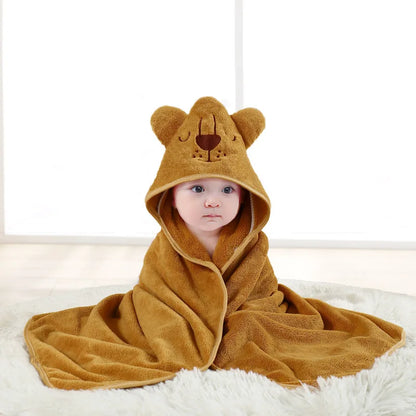 Animal Print Baby Bathrobe – Soft, Quick-Dry Hooded Coral Velvet Robe