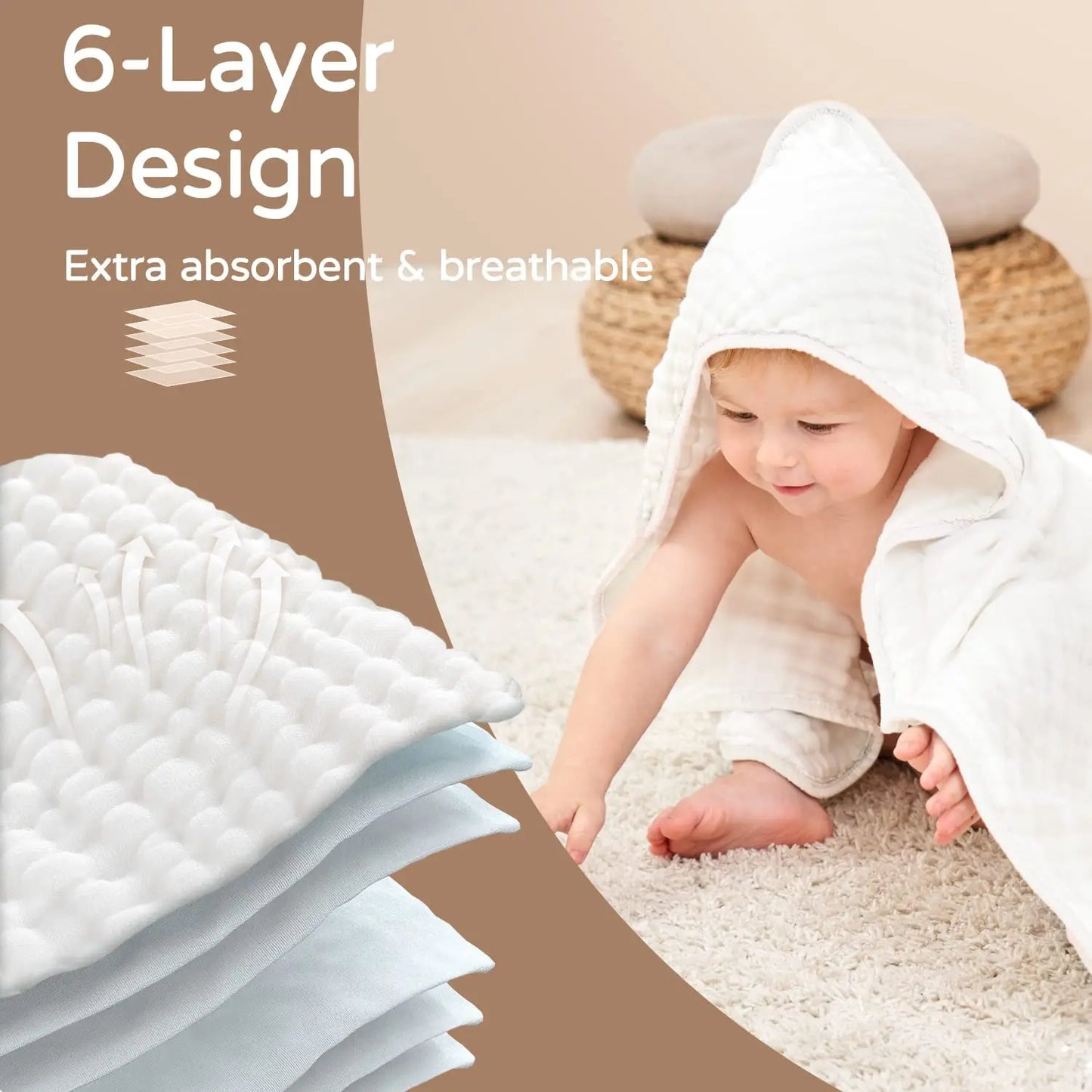 100% Muslin Cotton Baby Hooded Bath Towel