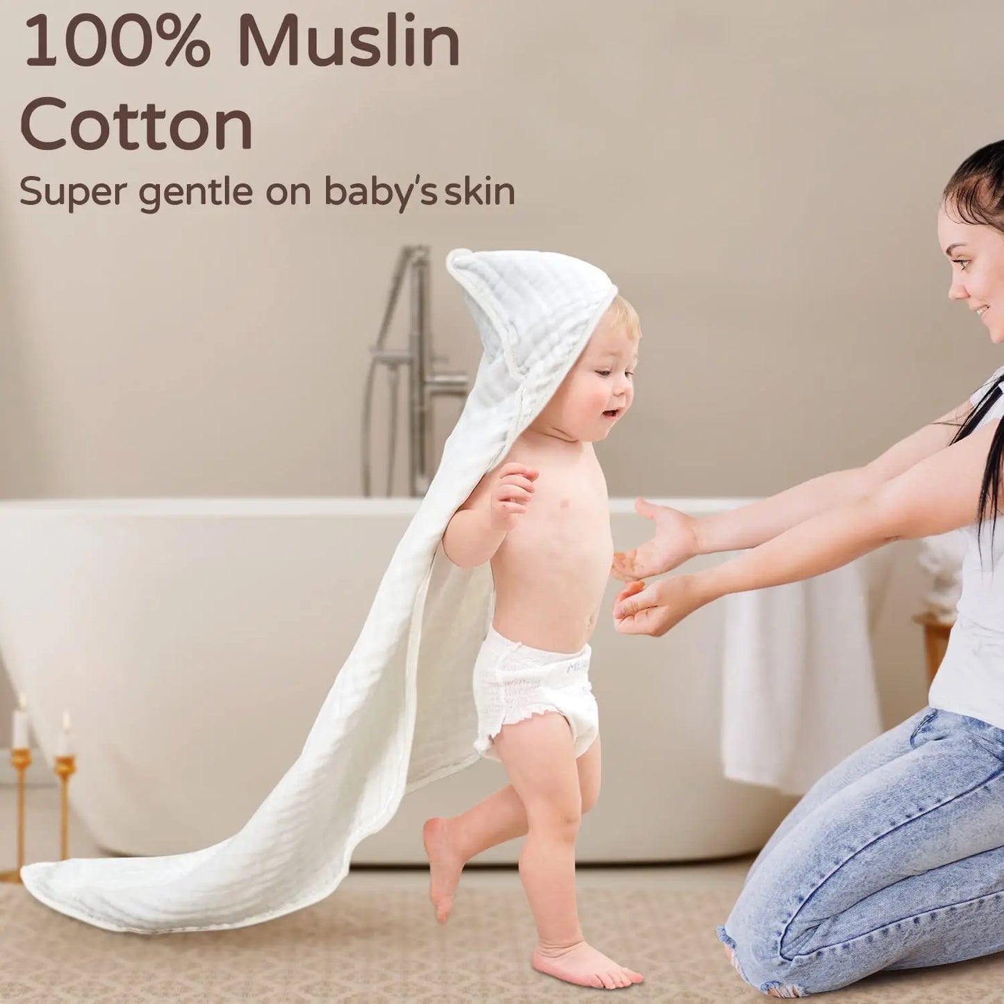100% Muslin Cotton Baby Hooded Bath Towel