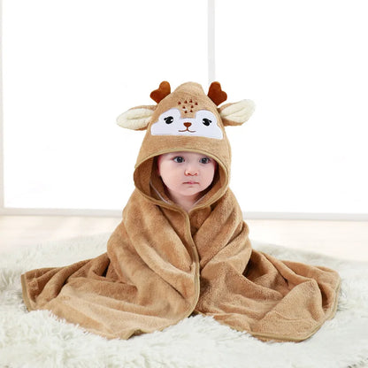 Animal Print Baby Bathrobe – Soft, Quick-Dry Hooded Coral Velvet Robe