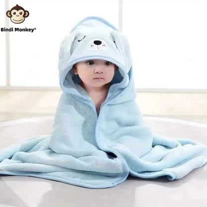 Animal Print Baby Bathrobe – Soft, Quick-Dry Hooded Coral Velvet Robe