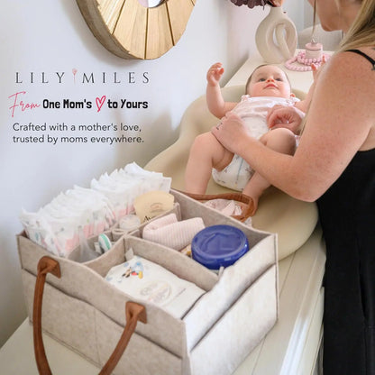 Baby Felt Diaper Caddy – Nursery Organizer Basket with Handle & Large Pocket