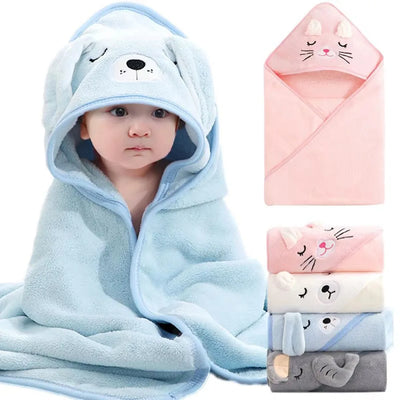 Cartoon Animal Baby Hooded Bath Towel – Soft, Warm Newborn & Toddler Wrap