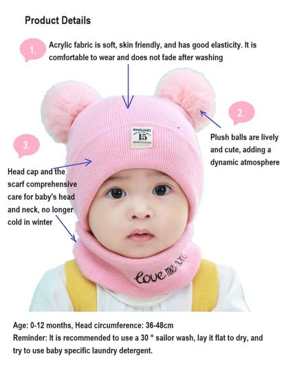 0-12 Months Baby Knitted Hat & Scarf Set – Warm for Autumn & Winter