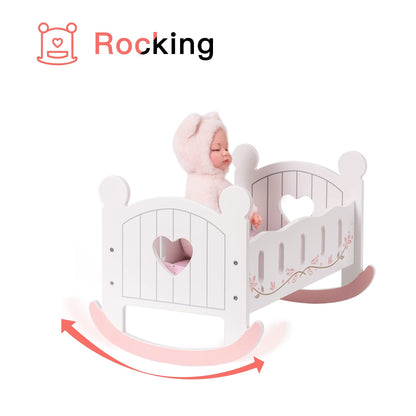 ROBOTIME Reversible Wooden Doll Crib for 18" Dolls